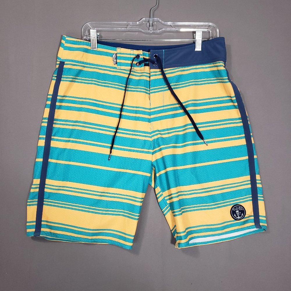 Salt Life Skinz and Stripes SLX-QD Men's Boardshorts Stretch Quick Dry, Sz 32